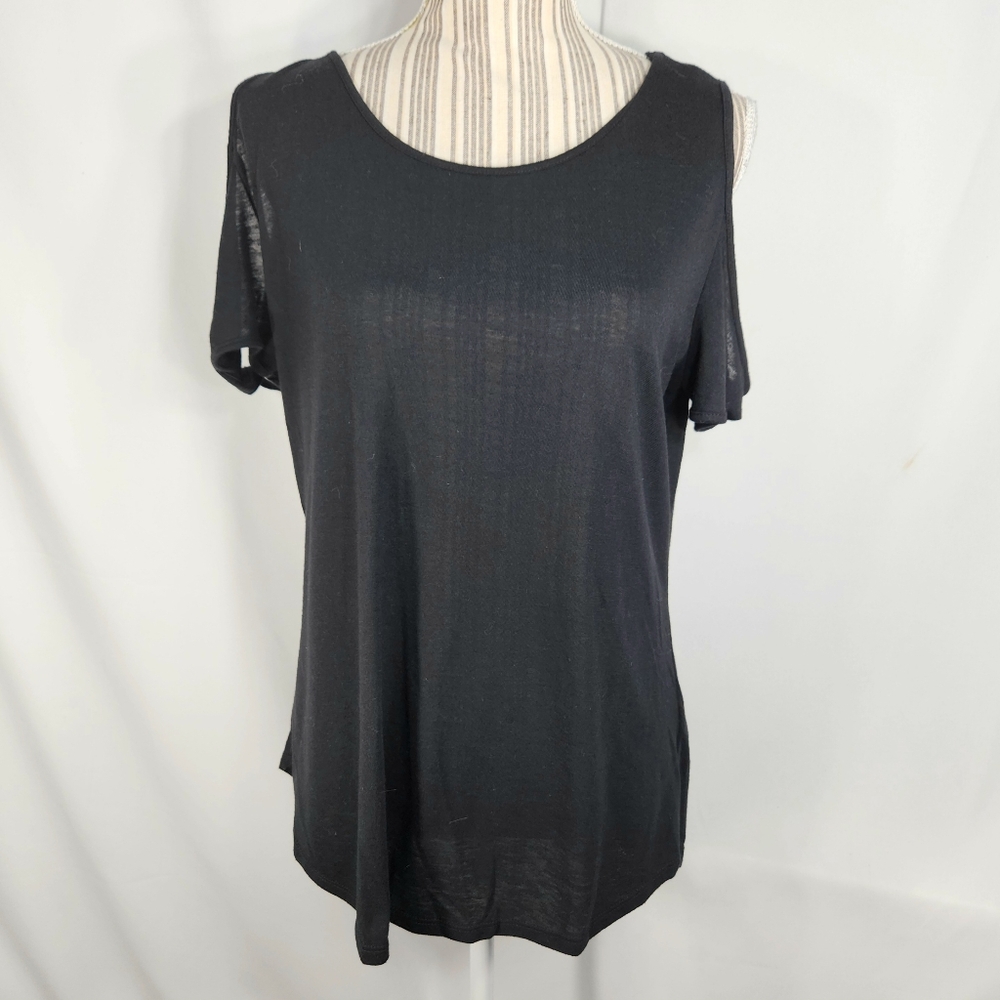 Old Navy Black Twisted Cuff Cold Shoulder Short Sleeve Top Size Large